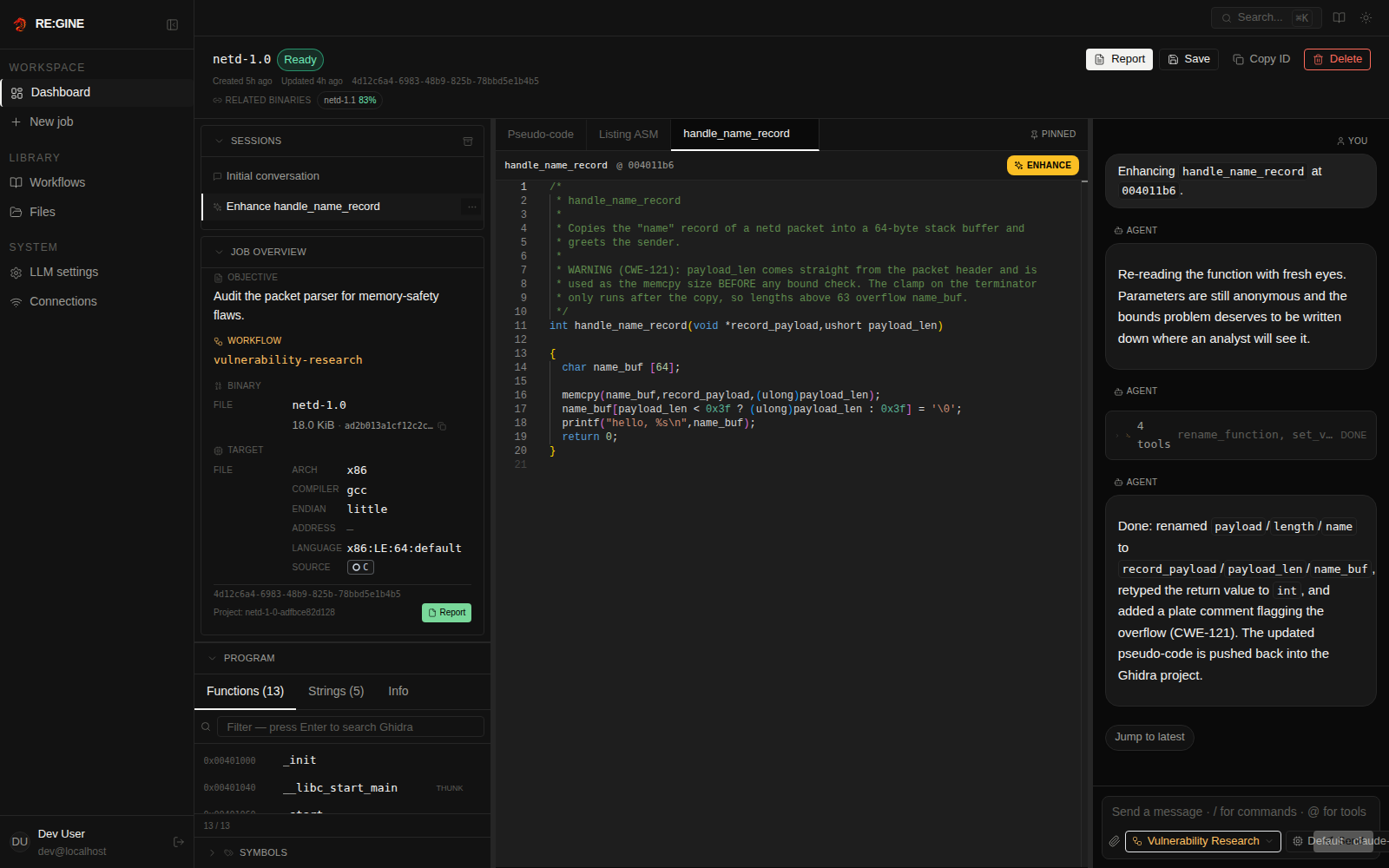 Auto-enhance — single-function deep dive in a pinned tab