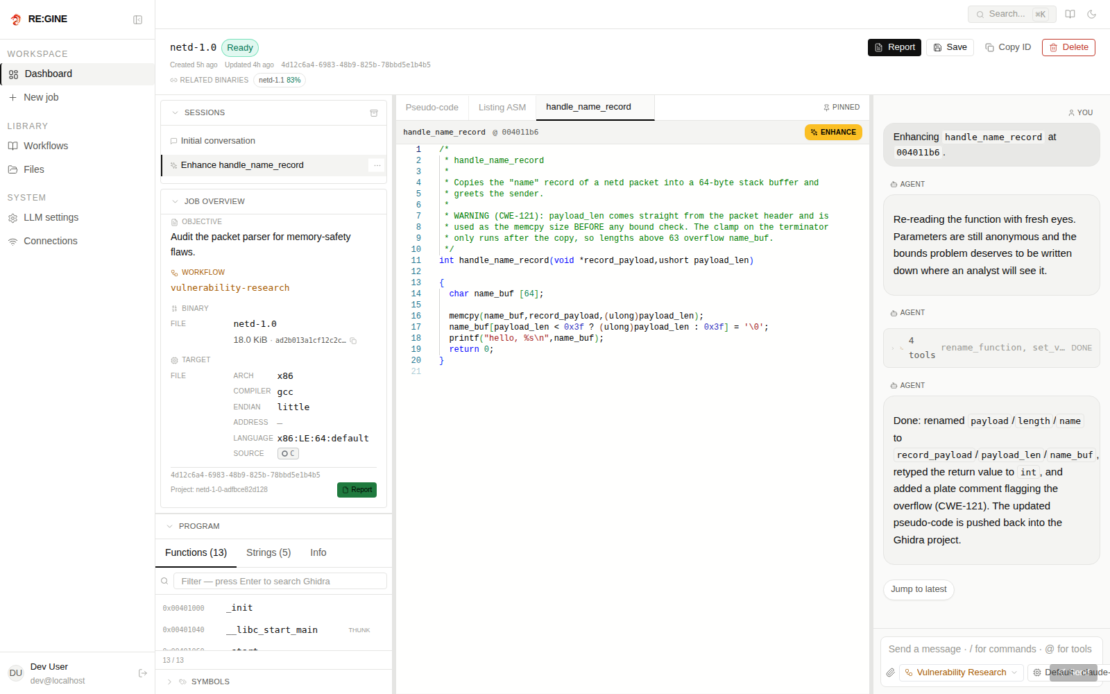 Auto-enhance — single-function deep dive in a pinned tab